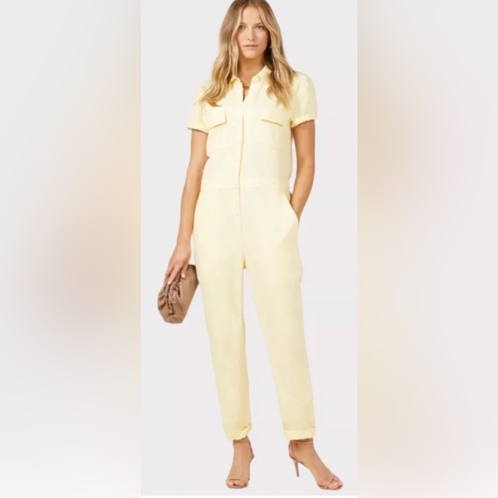 Vintage Leisure Life Chenille Seersucker Cotton Brads Button Yellow Jumpsuit M